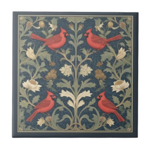 Roter Kardinal Birds Vintag William Morris Stil Fliese
