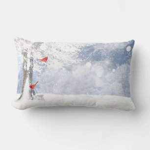 Roter Kardinal Birds Weihnachtsschneebaume Lendenkissen