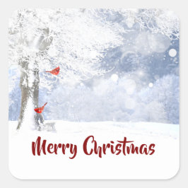 Roter Kardinal Birds Weihnachtsschneebaume Quadratischer Aufkleber