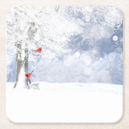 Roter Kardinal Birds Weihnachtsschneebaume Rechteckiger Pappuntersetzer