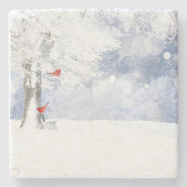 Roter Kardinal Birds Weihnachtsschneebaume Steinuntersetzer