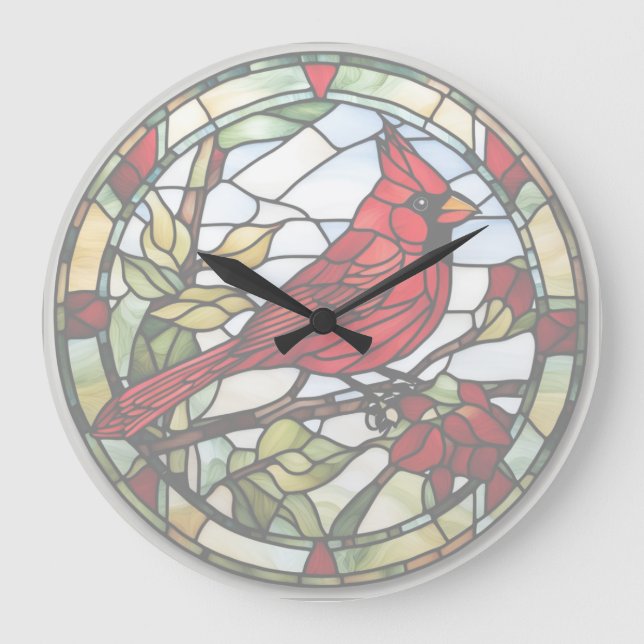 Roter Kardinal Bleiglas-Holzbälle-Uhr Große Wanduhr (Vorderseite)