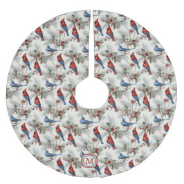 Roter Kardinal Blue Jay Monogram Polyester Weihnachtsbaumdecke