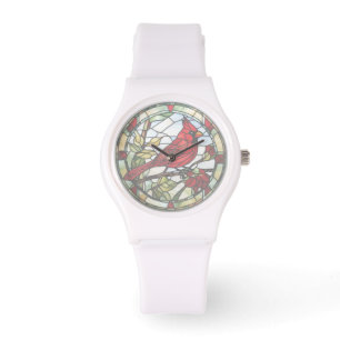 Roter Kardinal Buntglas Waldvogel Armbanduhr