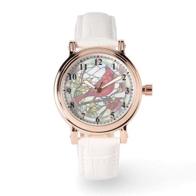 Roter Kardinal Buntglas Waldvogel Armbanduhr (Vorderseite)