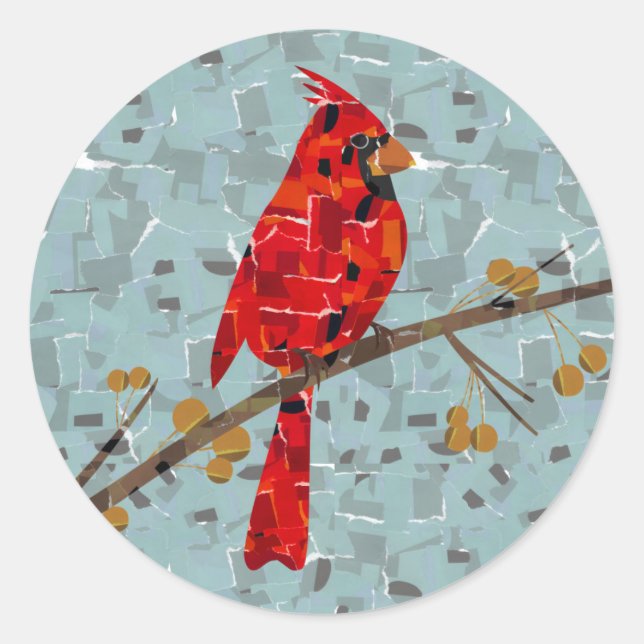Roter Kardinal, der Weihnachtsvogel Runder Aufkleber (Vorderseite)