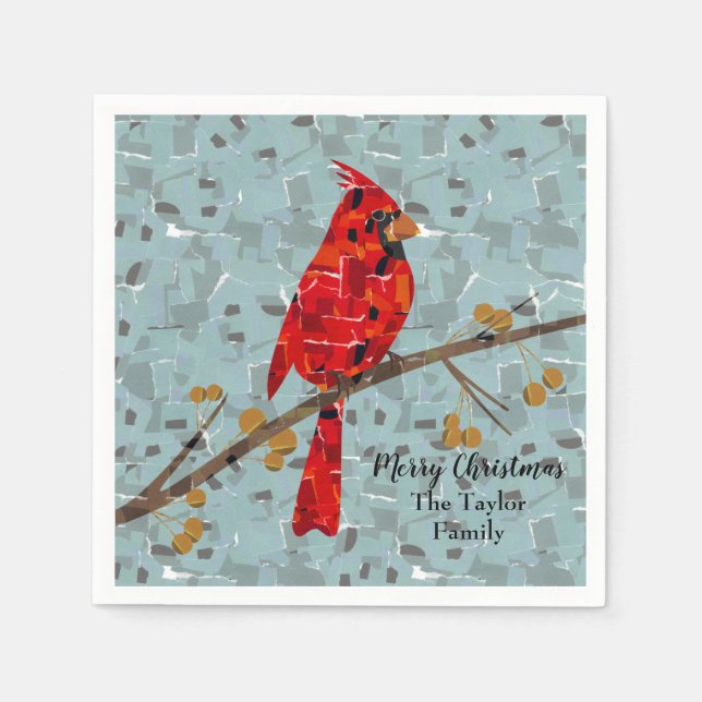 Roter Kardinal, der Weihnachtsvogel Serviette (Vorderseite)