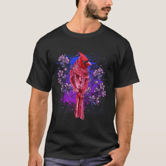 Roter Kardinal Floral Bird Watching Blume Bird T-Shirt