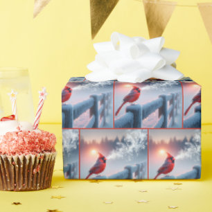 Roter Kardinal Gesang eines Frosty Tunes Geschenkpapier