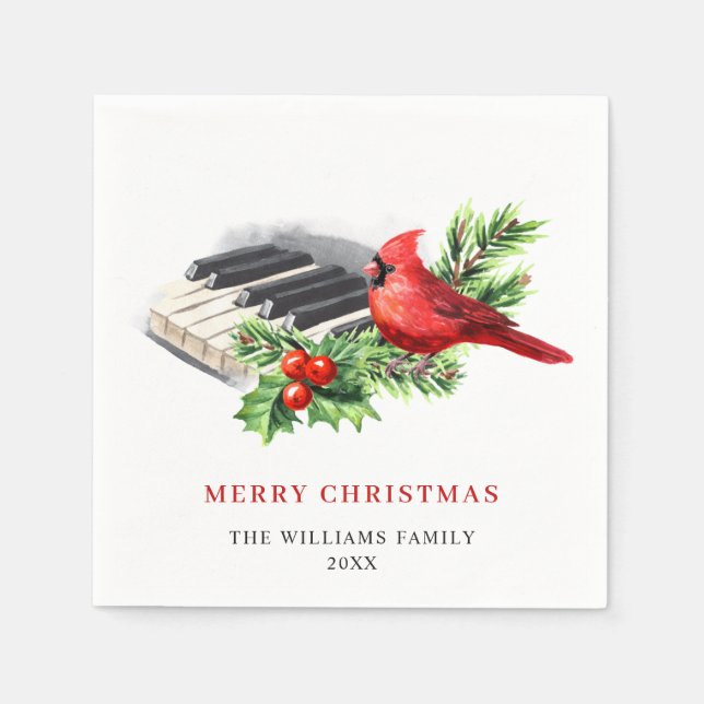 Roter Kardinal Holly Berry Weihnachtsfeier Serviette (Vorderseite)