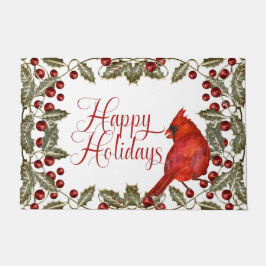 Roter Kardinal Holly und Red Berries Happy Holiday Fußmatte