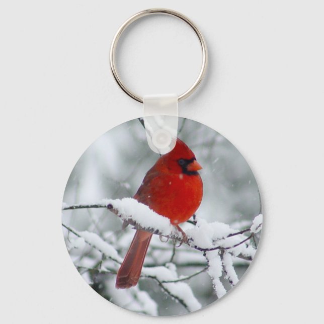 Roter Kardinal im Schnee-Schlüsselanhänger Schlüsselanhänger (Vorderseite)