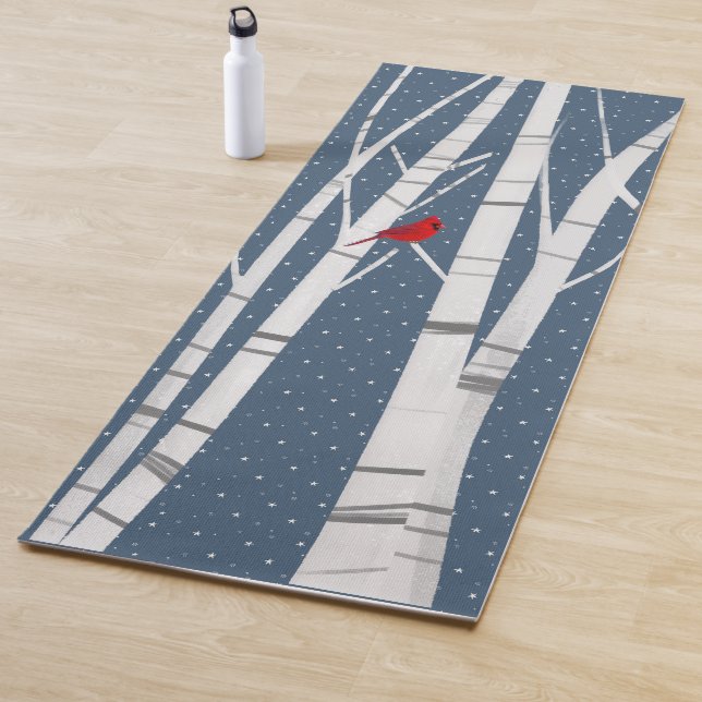 Roter Kardinal im winterlichen Birkenbaum Yogamatte (Beispiel)
