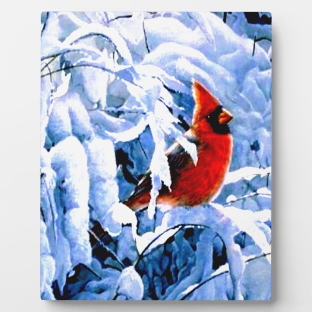 Roter Kardinal im Winterschnee Fotoplatte (Vorderseite)