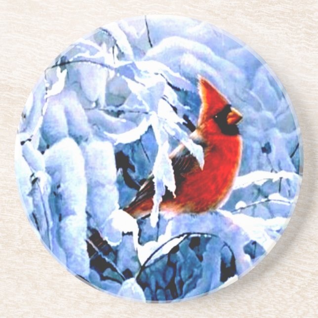 Roter Kardinal im Winterschnee Getränkeuntersetzer (Vorne)