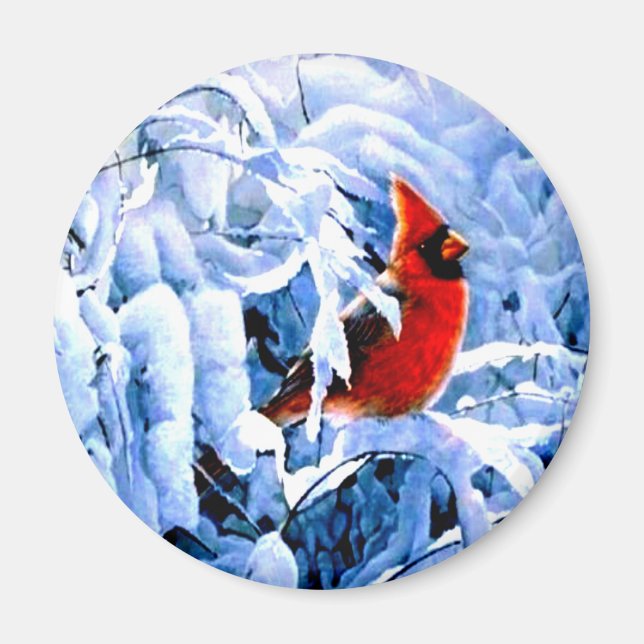 Roter Kardinal im Winterschnee Magnet (Vorne)