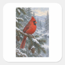 Roter Kardinal in einer verschneiten Waldlandschaf