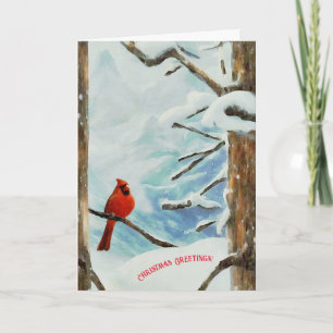 Roter Kardinal in Schneebäumen Weihnachtsfeiertag Karte