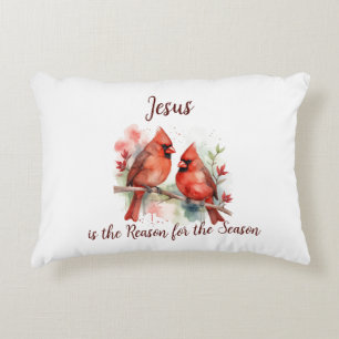 Roter Kardinal Jesus Grund für die Weihnachtszeit Dekokissen