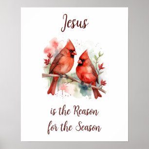 Roter Kardinal Jesus ist der Grund für die Weihnac Poster