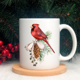 Roter Kardinal, Kiefernzapfen, Branchen, Weihnacht Kaffeetasse
