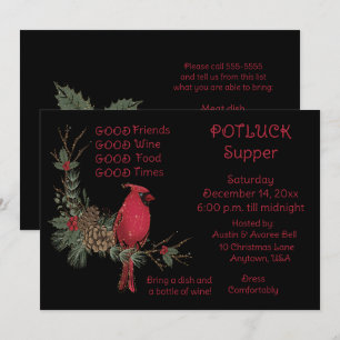 Roter Kardinal-Kranz-Weihnachten Pot Luck-Abendess Einladung