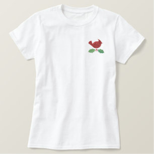 Roter Kardinal mit Holly und Berries Besticktes T-Shirt