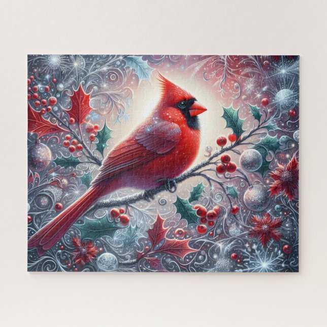 Roter Kardinal mit Stechpalmenbeere (Horizontal)