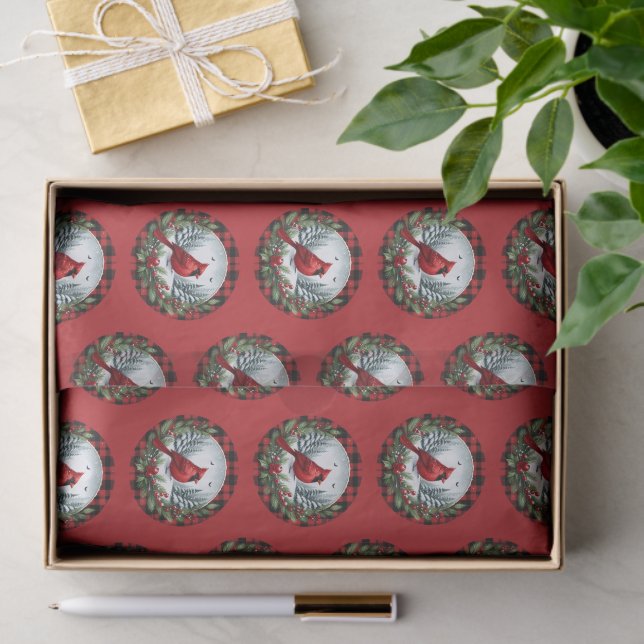 Roter Kardinal mit Stechpalmenbeeren Seidenpapier (Geschenk)
