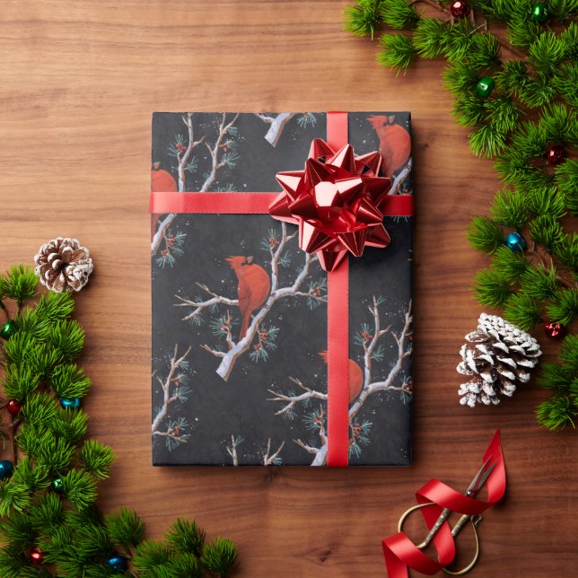 Roter Kardinal mit Winterroten Berries Geschenkpapier (Feiertagsgeschenk)