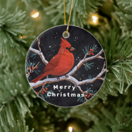 Roter Kardinal mit Winterroten Berries Keramik Ornament