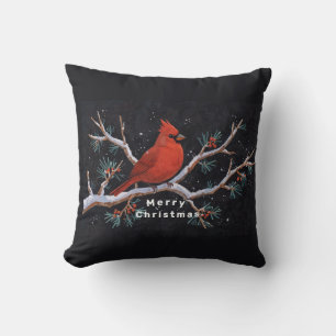 Roter Kardinal mit Winterroten Berries Kissen