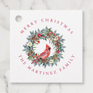 Roter Kardinal Pine Wreath Frohe Weihnachtsgeschen Geschenkanhänger