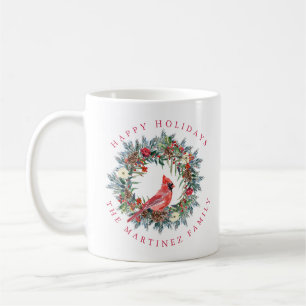 Roter Kardinal Pine Wreath Happy Holidays Kaffeetasse