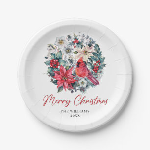 Roter Kardinal Poinsettia Holly Berry Pine Holiday Pappteller