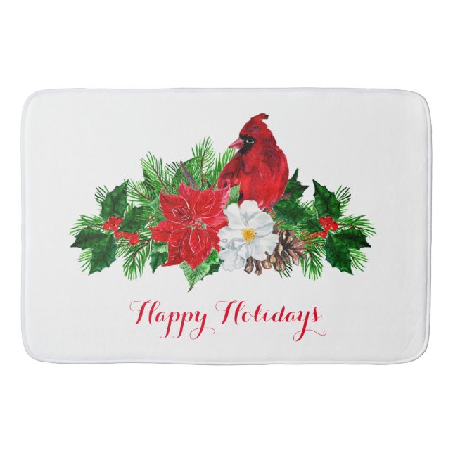 Roter Kardinal Poinsettia Holly Pine Badematte (Vorderseite)