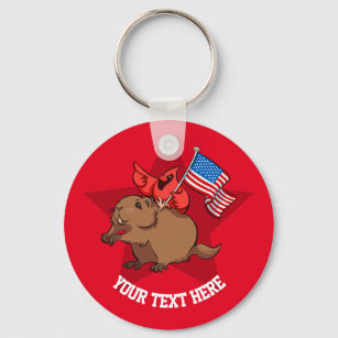 Roter Kardinal Riding a Groundhog mit amerikanisch Schlüsselanhänger
