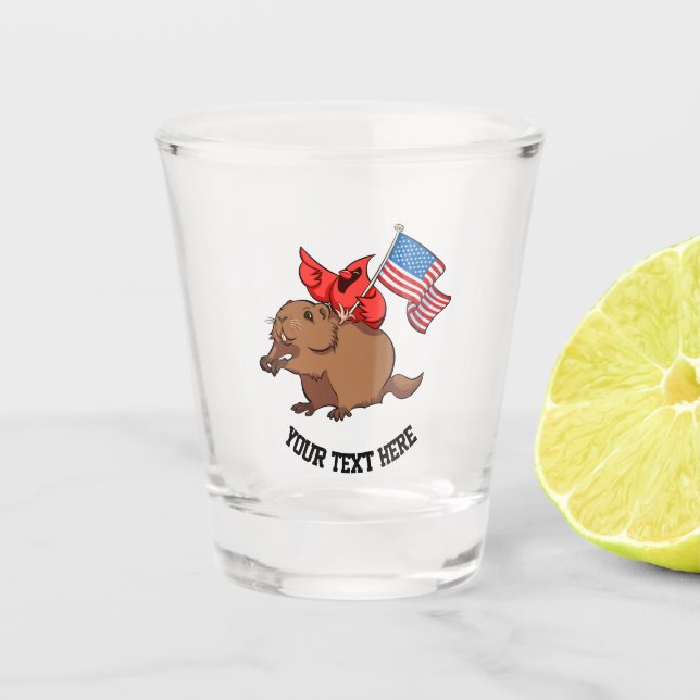 Roter Kardinal Riding a Groundhog mit amerikanisch Schnapsglas (Vorderseite)
