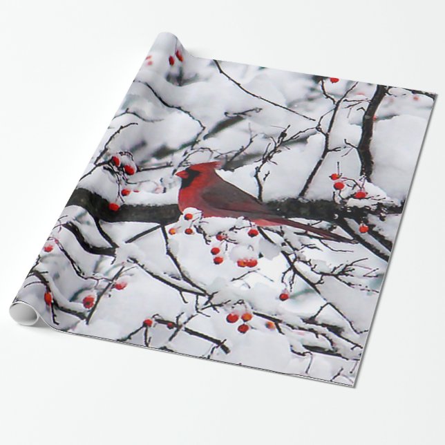 Roter Kardinal Schneebaum Foto Geschenkpapier (Ungerollt)