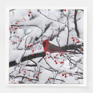 Roter Kardinal Schneebaum Foto Serviette