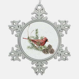Roter Kardinal Schneeflocken Zinn-Ornament