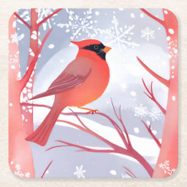 Roter Kardinal | Schöne Aquarellmalerei Rechteckiger Pappuntersetzer