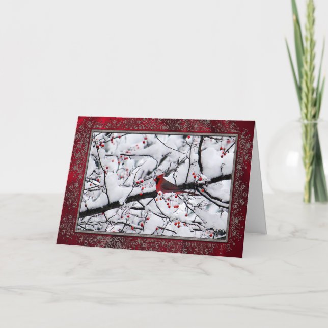 Roter Kardinal Snow Tree Foto Geburtstag Karte (Vorderseite)