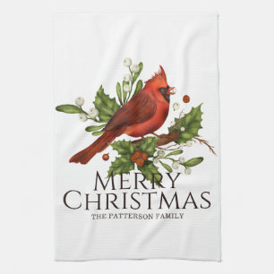 Roter Kardinal Stechpalme Weihnachtsküche Geschenk Geschirrtuch
