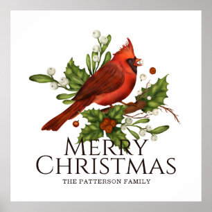 Roter Kardinal Stechpalme Weihnachtswanddekoration Poster