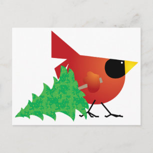 Roter Kardinal Tragend Weihnachtsbaum Feiertagspostkarte