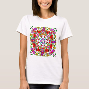 Roter Kardinal und farbenfrohe Blume Mandala T-Shirt