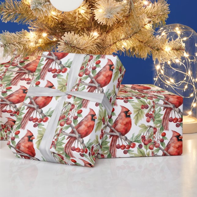 Roter Kardinal und Red Berry Branch Weihnachten Geschenkpapier (Feiertage)