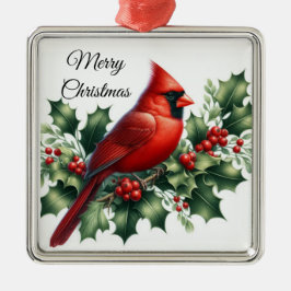 Roter Kardinal und Stechpalme zu Weihnachten Ornament Aus Metall