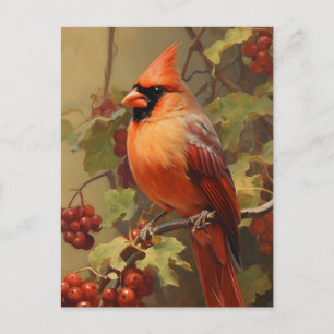 Roter Kardinal und wilde Waldbeeren  Postkarte